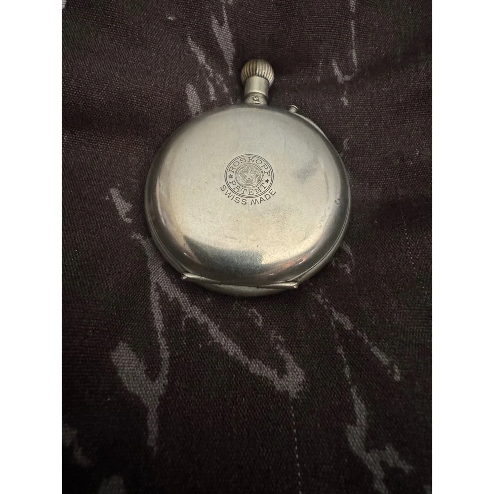 Antique Roskopf Patent Swiss Made Pocket‎ Watch Roman Numeral Silver Tone Case